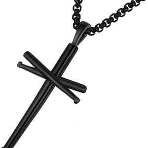 Brand new baseball bat cross with chain black stainless